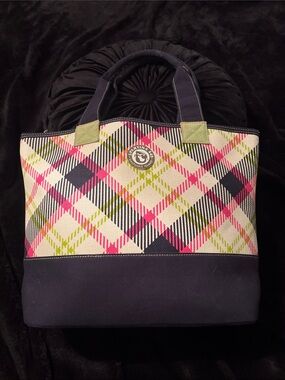Spartina 449 Plaid Tote in Navy, Pink & Lime